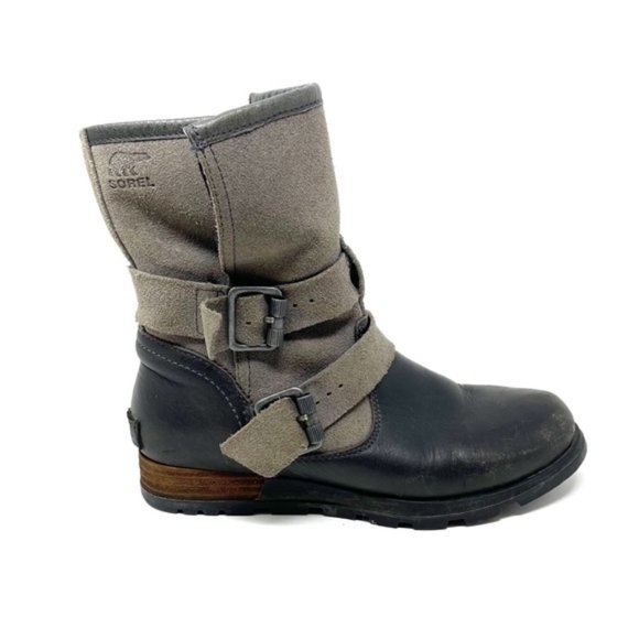 Sorel | Major Moto Boots Size EU 36 / US 5 Black Leather Grey Suede Pull On - Picture 1 of 11
